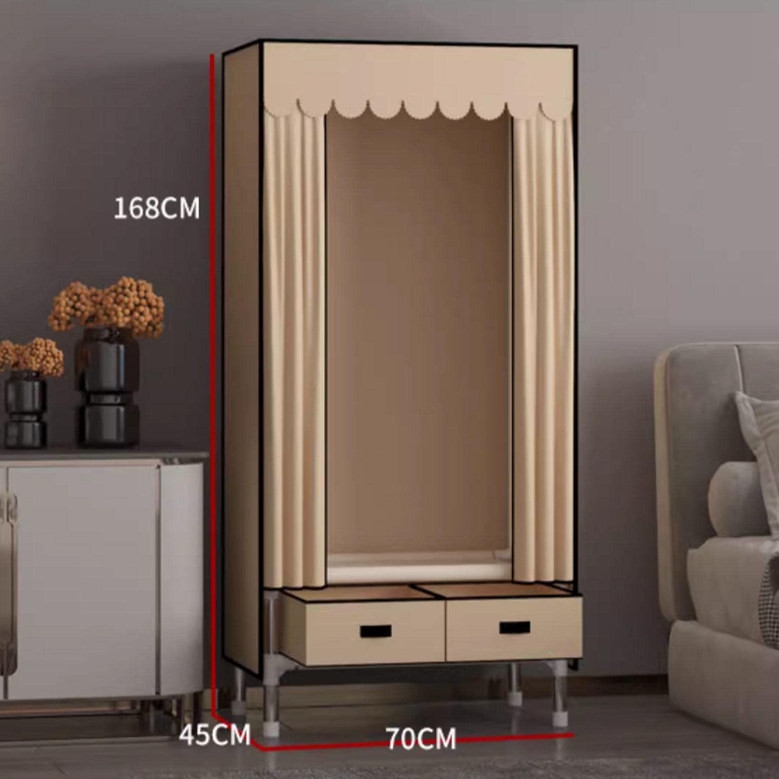 Organizzatore per armadio in tessuto, con asta appendiabiti, cassetti e mensole, armadio portatile in tela, per camera da letto