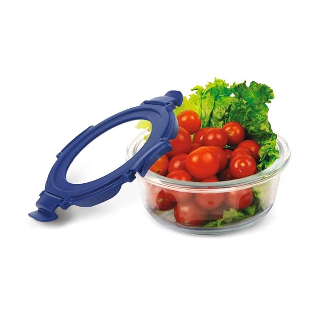 SignoraWare Secure N Store Borosilicate Glass Round Container | Airtight Seal | Microwave Safe | Reheating & Baking | Stylish & Practical | Great for Office, Travel & Outdoors (620ml | Clear)