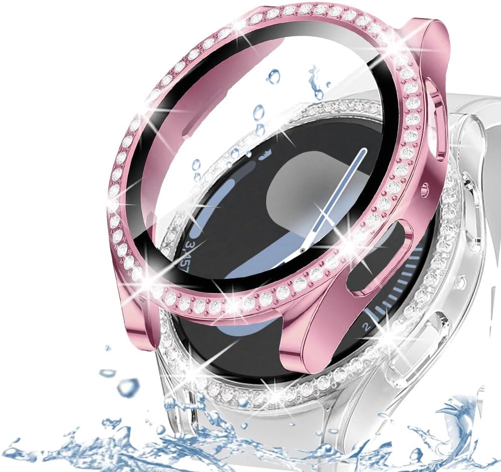 DEALELE [2-PACK Tempered Glass Case Compatible with Samsung Galaxy Watch 7 40mm, Bling Diamond PC Protective Case Cover with Tempered Glass Screen
