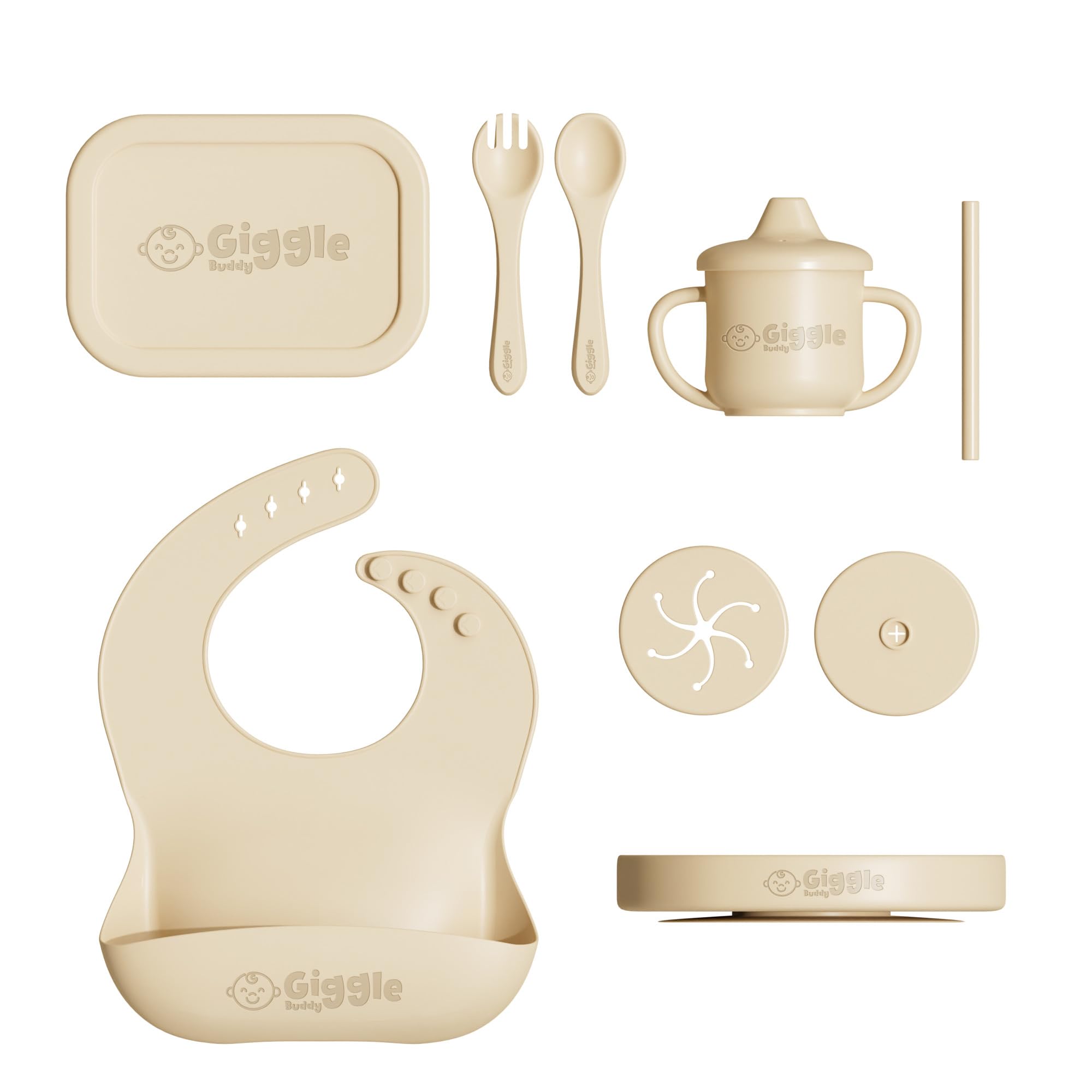 GIGGLEBUDDY Silicone Baby Feeding Set with Bento Box - Baby Led Weaning Set - Infant Eating Suction Sets - Baby Plates and Utensils Set - Baby Eating Essentials - Juego de Alimentacion para Bebes