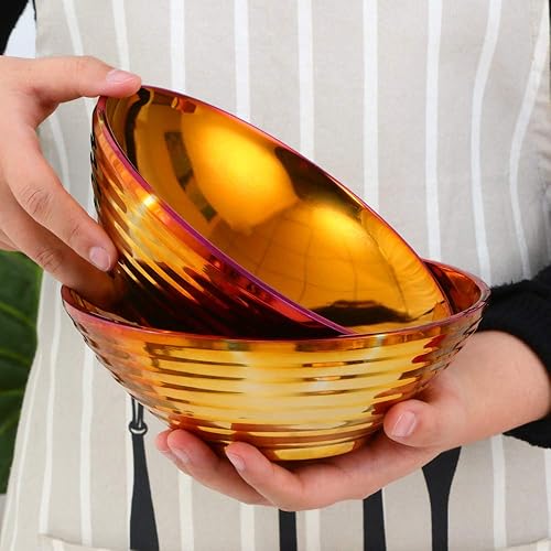 Miniatura 4 de Juego de tazones de sopa de fideos japoneses para ramen, 2 juegos (7.09 pulgadas), naranja y rojo, doble capa de acero inoxidable 188 con palillos y