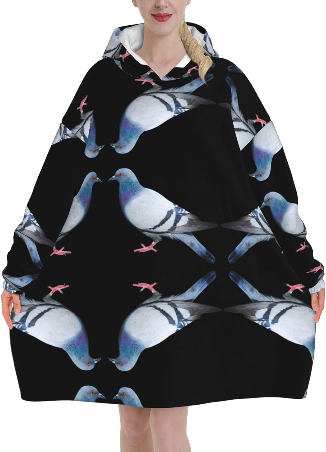 Pigeon Print Blanket Hoodie Fleece Sweatshirt Blanket With Sleeves And Pockets