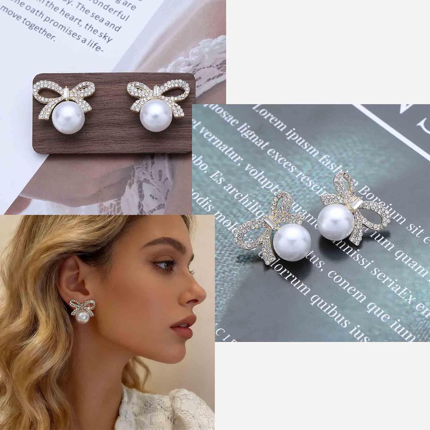 Vintage Bow Pearl Stud Earrings Gold Cz Bow Earrings Bowknot Pearl Earring Crystal Bowknot Stud Earring Jewelry for Women - Image 6