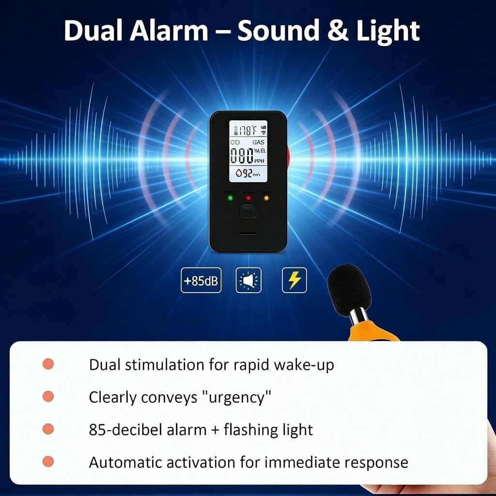 Steadfast Haven 4-in-1 Multi-Function Detector, Portable, with Large Display, Suitable for a Wide Range of Scenarios (Black)