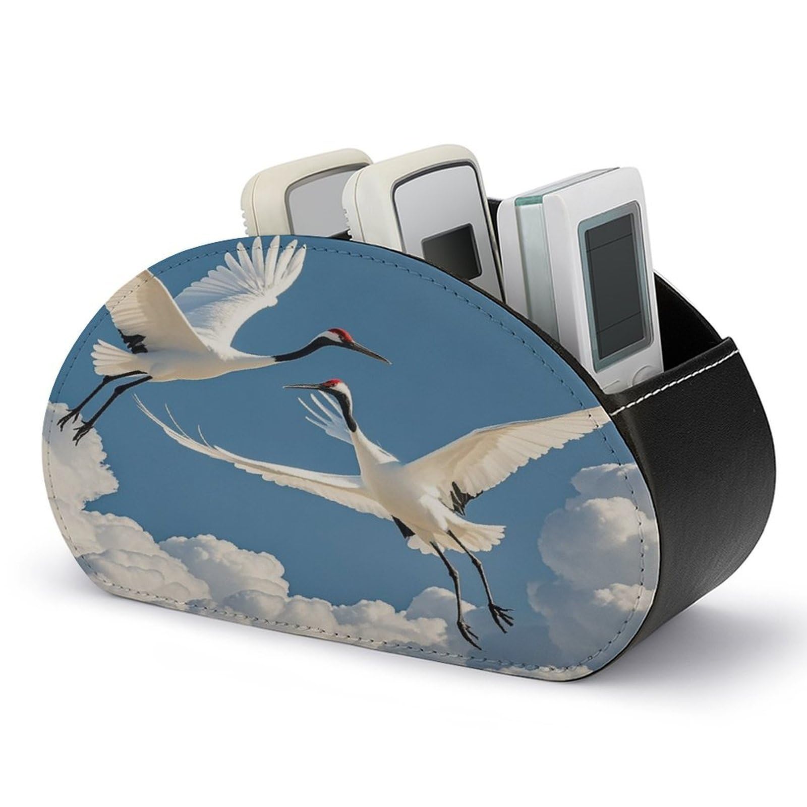 FekiLoot Three Pelicans Remote Control Holder with 5 Compartments Multi-functional TV Remote Caddy Organizer Leather TV Remote Holder Desktop Organizer Store for Bedside Table Office Desk