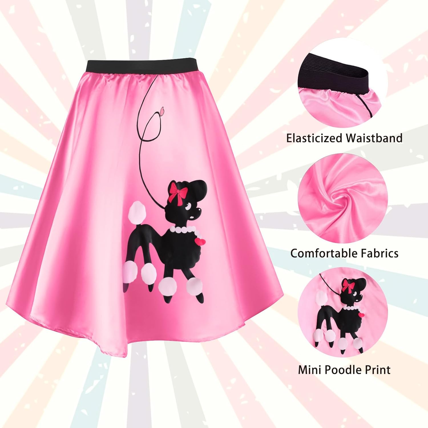 50s Poodle Skirts Costumes for Women Sock Hop 1950s Dresses Outfits for Women Adult Halloween Accessories 8Pcs