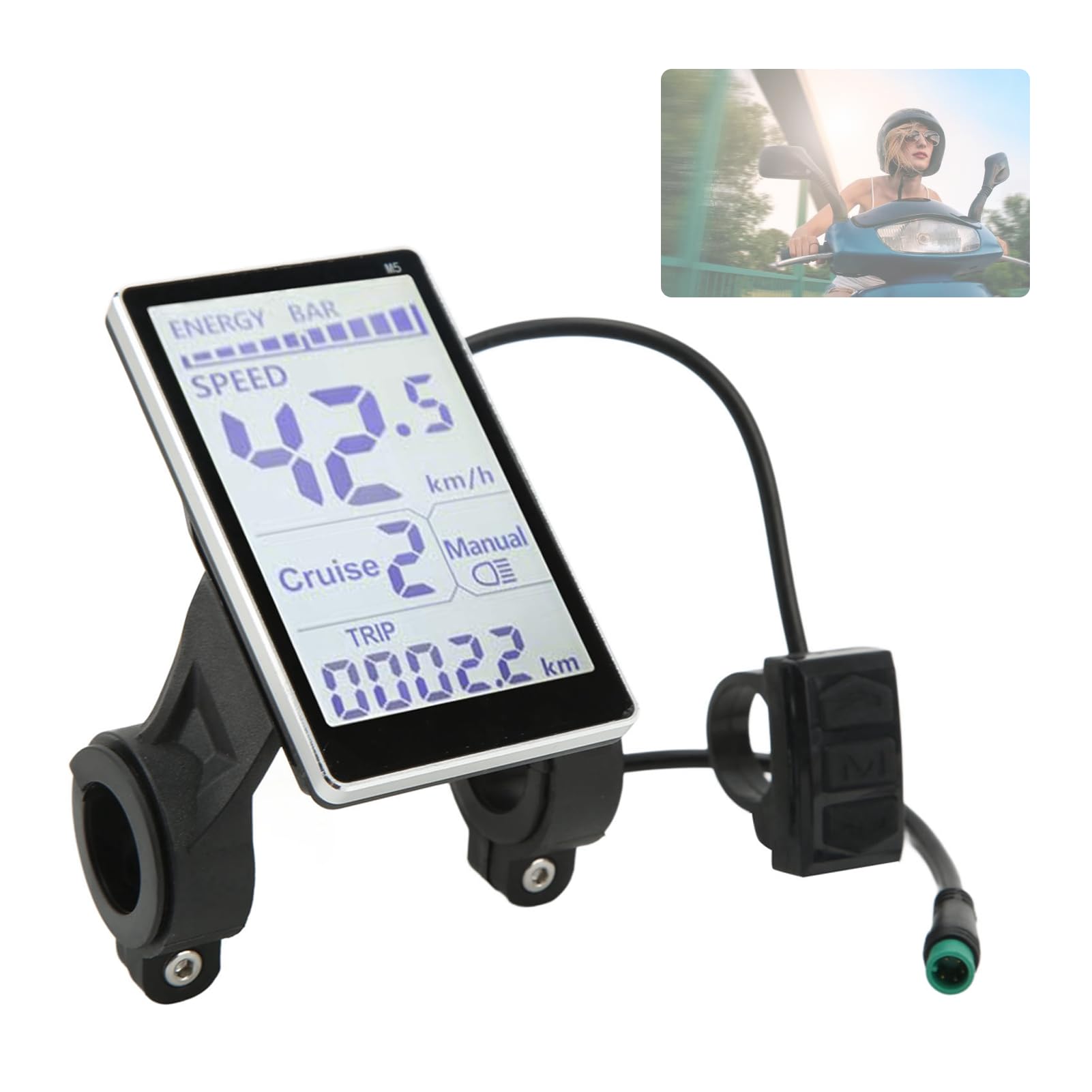 Electric Bike LCD Control Panel, 5 Pin M5 LCD Panel Screen 24V 36V 48V 60V Universal Waterproof Electric Bike LCD Meter Panel,Mounting Aperture 31.8Mm, 22.2mm Optional