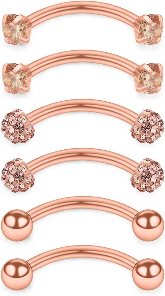 SCERRING - Piercing para cejas, calibre 16, 0.394 in, curvado, para cejas, vientre, labio, tragus