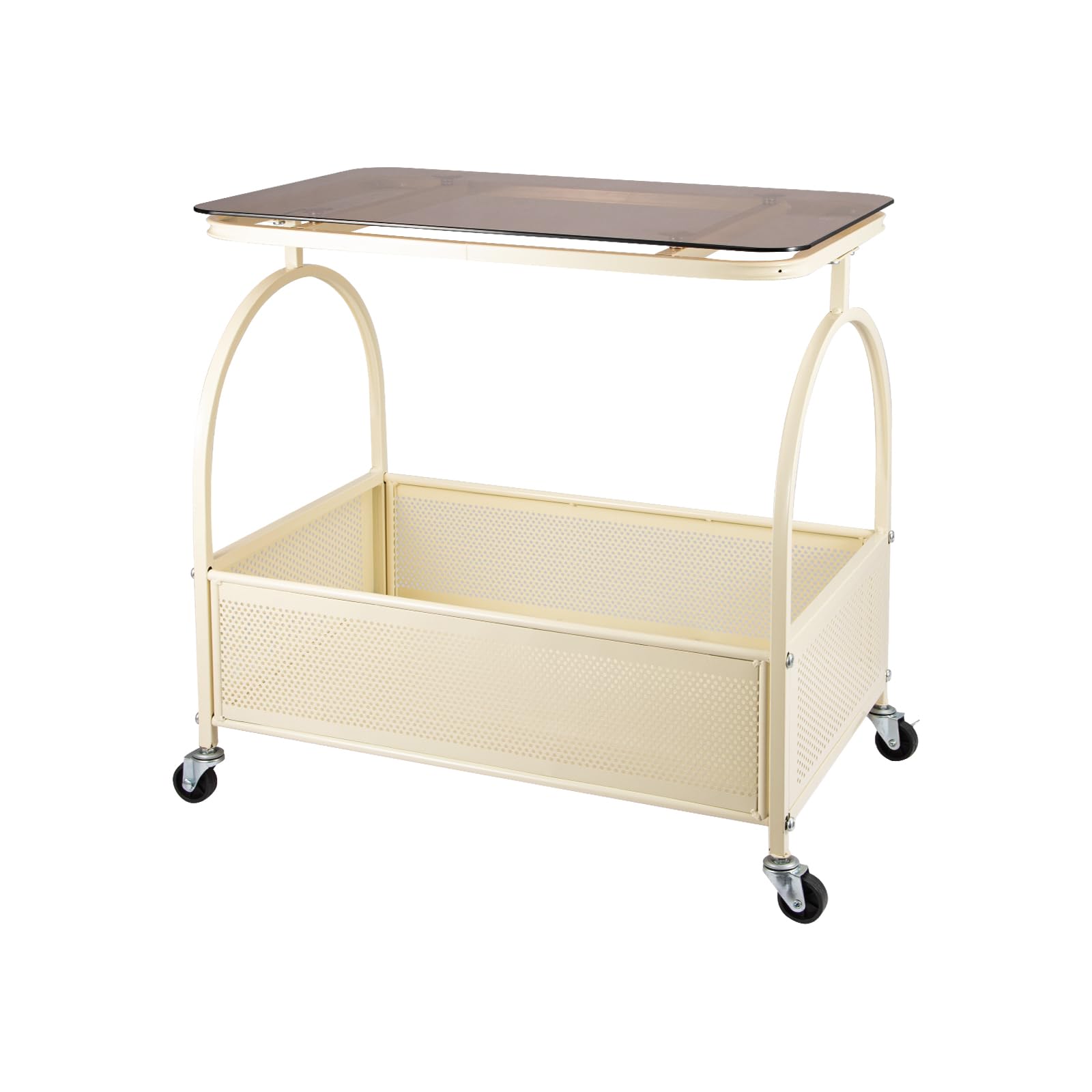 SUNNYNEST Movable Coffee Table Side Table with Wheels Small Coffee Table Double Layered Storage Trolley Side Table for Living Room Bedroom Bedside Table