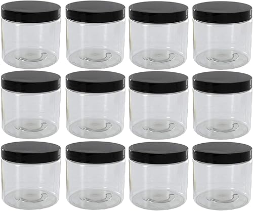 Tarros de plástico transparente de 8 onzas con etiquetas en blanco (plástico PET sin BPA) (12 unidades)