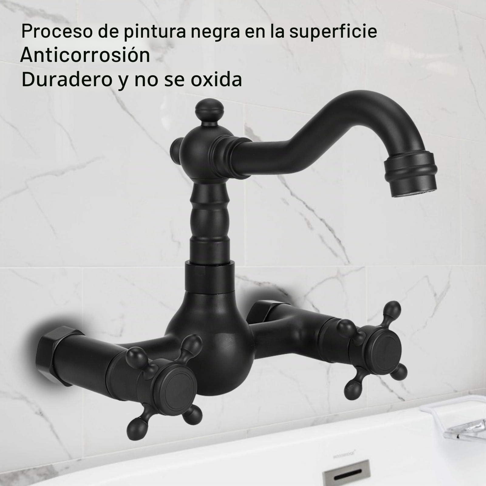 Grifo de Pared Grifo de Cobre para Cocina Grifo de bañera Grifo Mezclador de Agua fría y Caliente de Doble manija Grifo Giratorio de 360 ​​° para baño de Cocina(2)