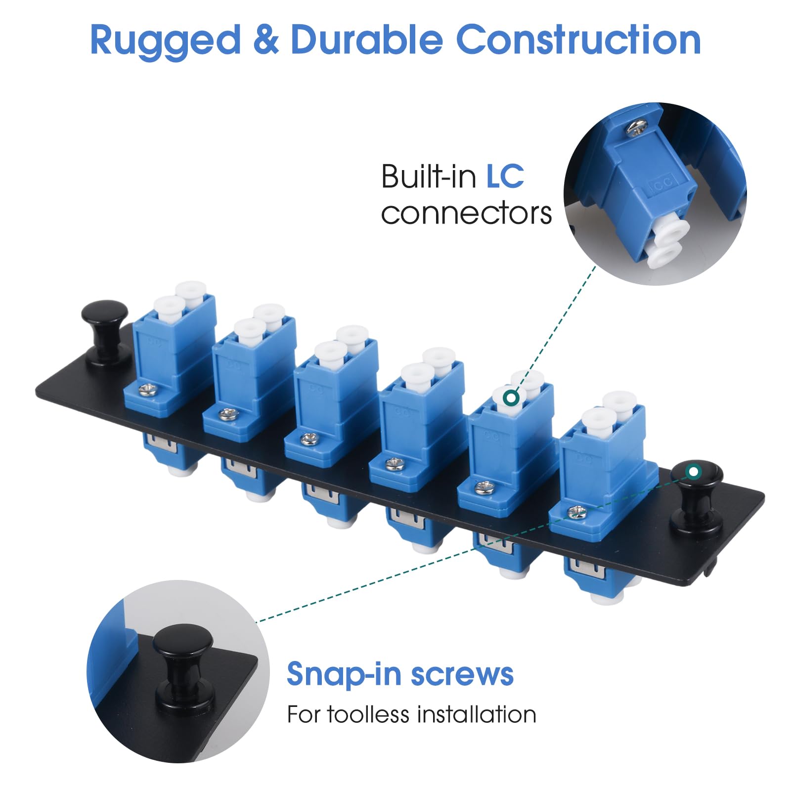 Lot de 2 panneaux de brassage en fibre duplex LC/UPC avec adaptateurs LC duplex monomode bleu, 12 ports fibre