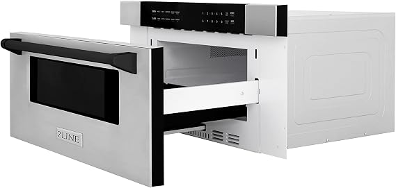 ZLINE Autograph Edition 30 1.2 cu. ft. Built-In Microwave Drawer in Stainless Steel with Matte Black Accents