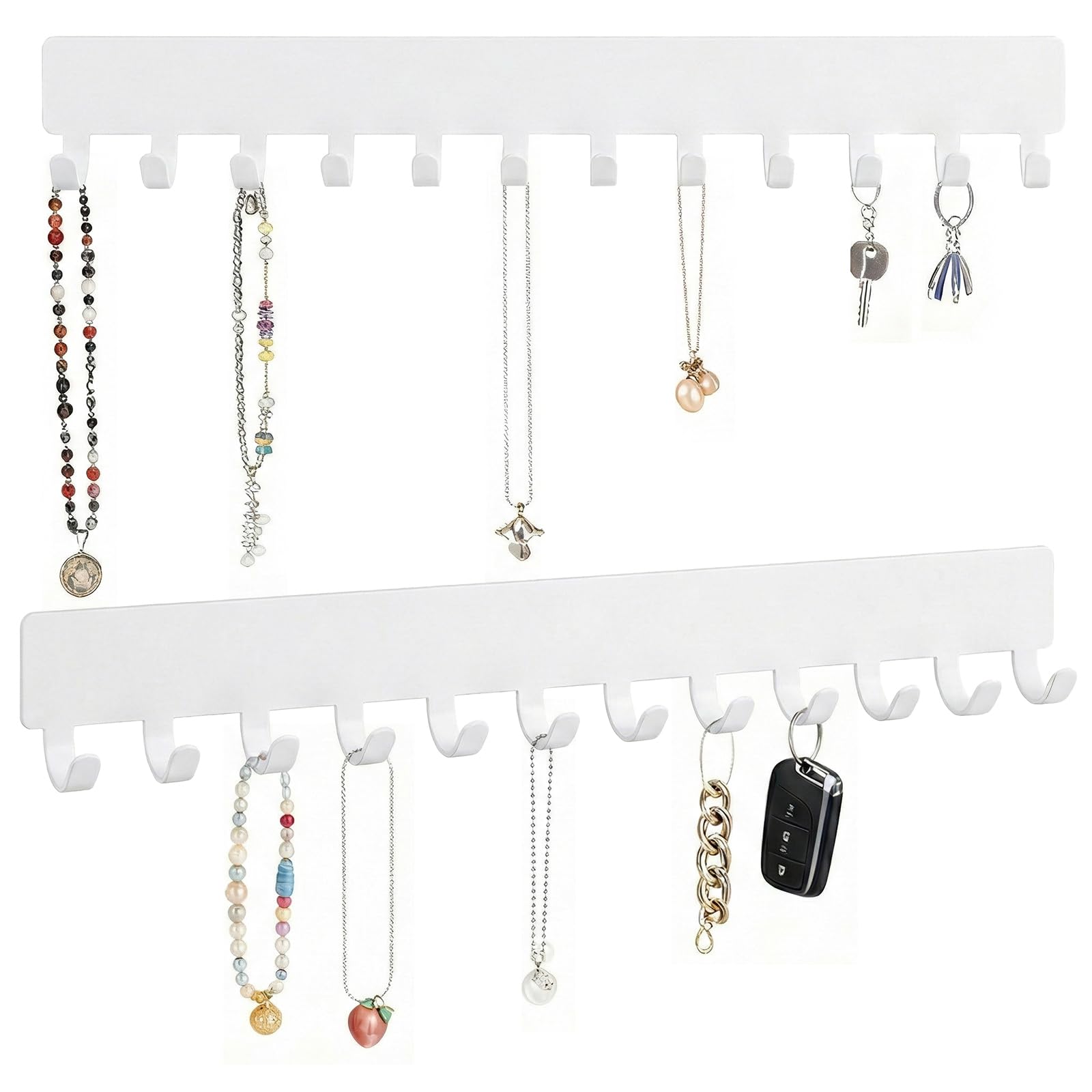 2 Pack Wall Mounted Necklace Holder, Adhesive Non-Drill Necklace Hanger
