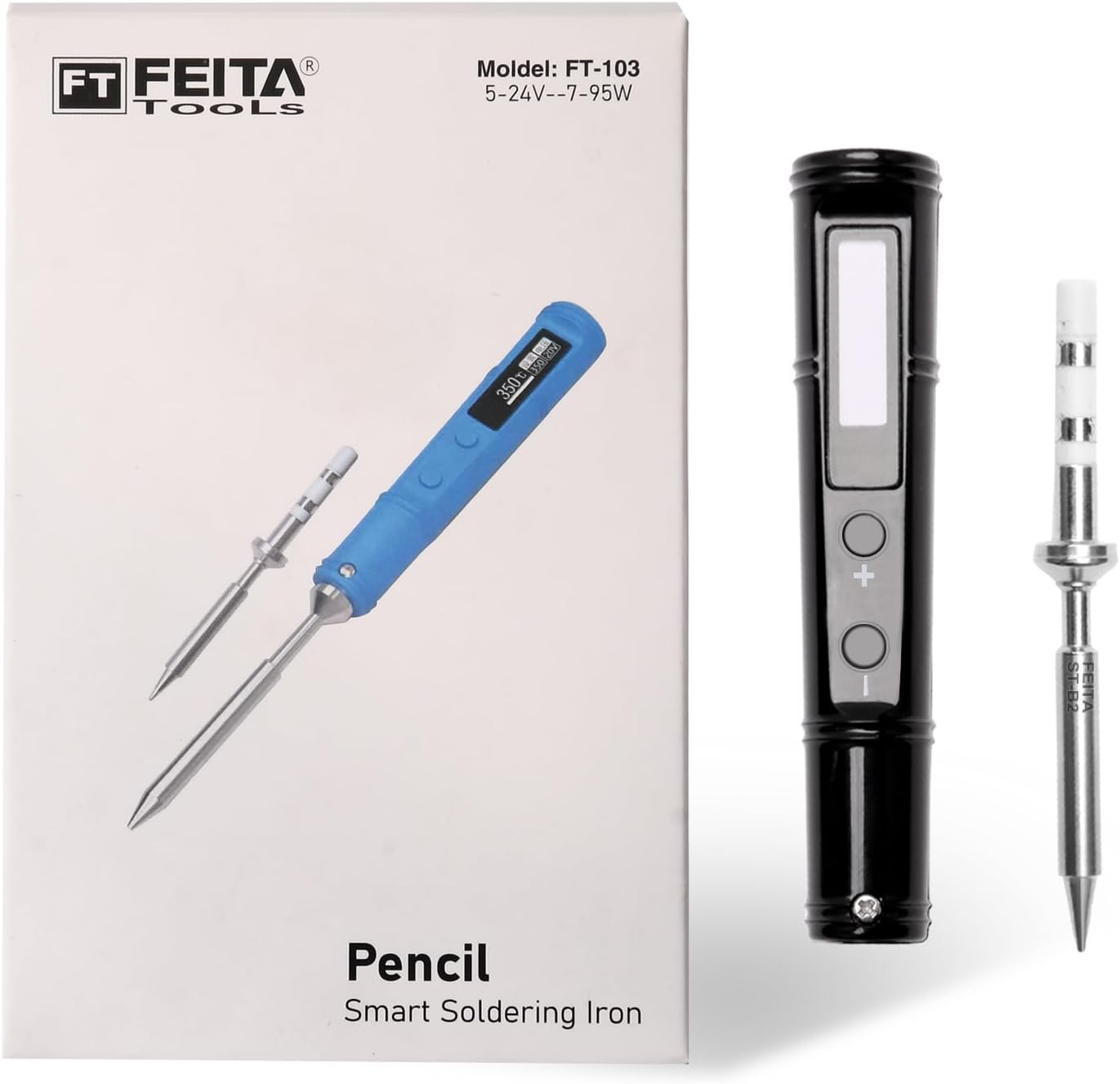 FEITA Soldering Iron Kit for Electronics, 7-95W Power Smart Mini Electric Portable Digital Pinecil Soldering Pen, Auto Sleep Type-C Micro Solder Pencil Tools with 1 Tip (Blue Kit)