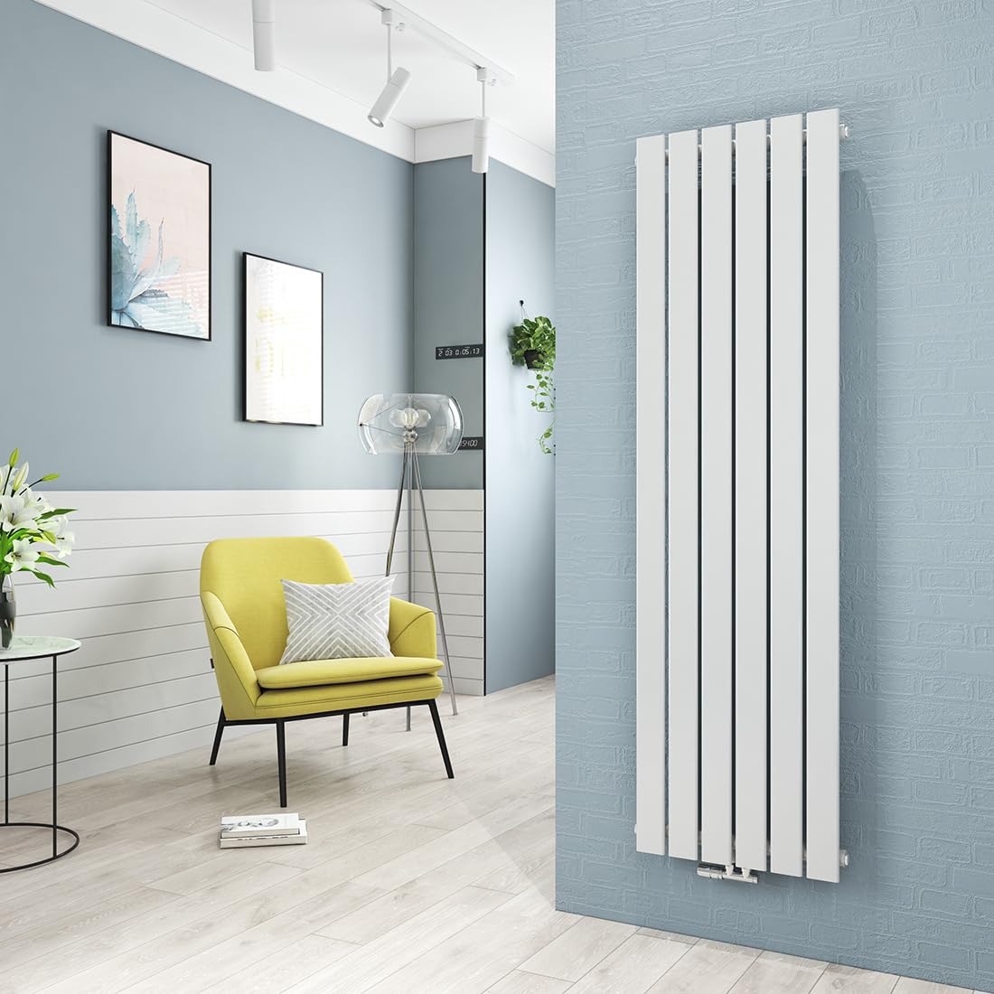 Heilmetz Radiateur à Eau Chaude 1600 x 460 mm, 1670W radiateur eau, Panneau Plat Simple couche, Connexion Centrale, Montage Mural Vertical, Design Blanc