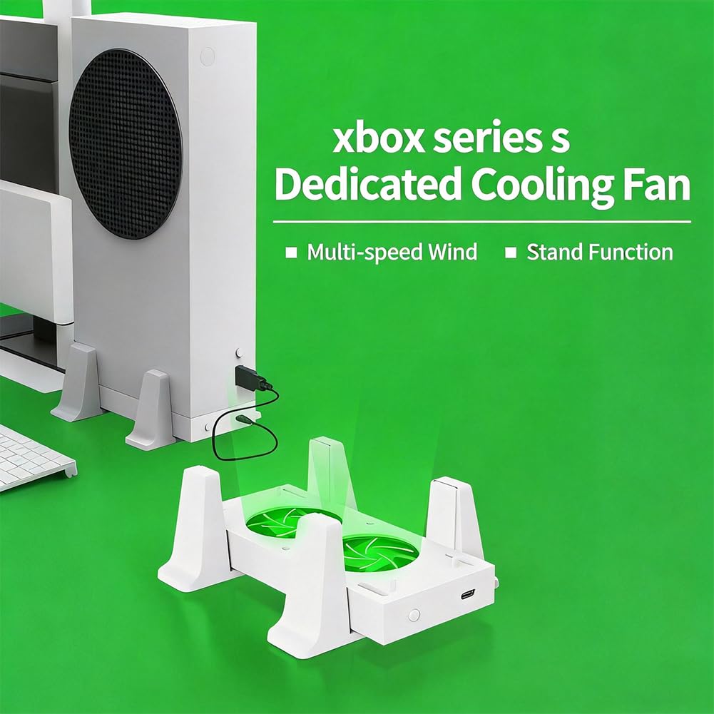 Soporte vertical con ventilador de refrigeración y puertos USB, sistema de refrigeración extraíble para consola serie S, diseño que ahorra espacio para un mejor rendimiento de juego