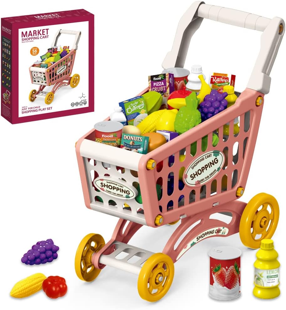 Little Story Role Play Market Shopping Cart Toy Set (56 Pcs) - Pink