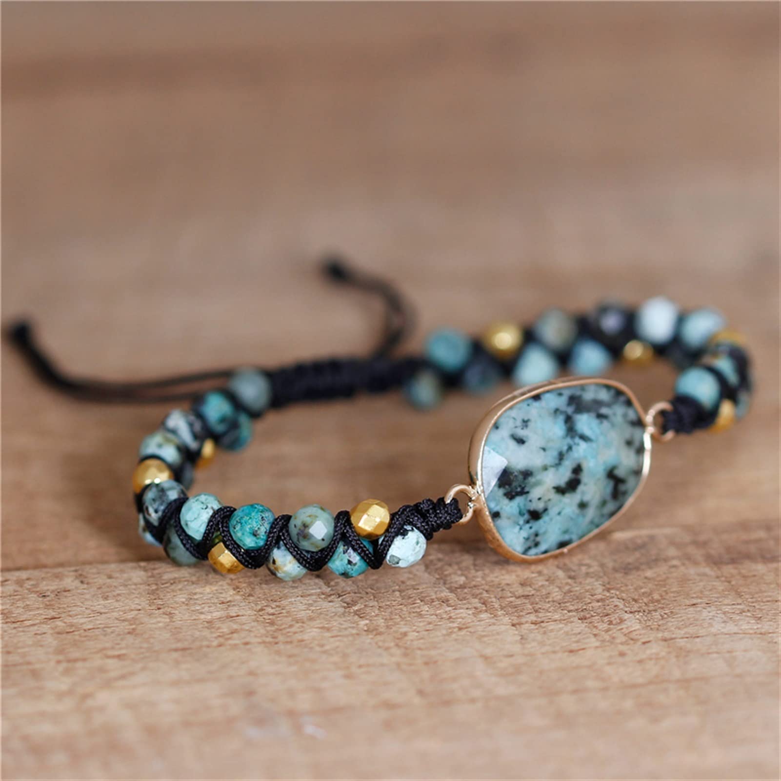Piedra Natural Turquesa Africano Encanto Cadena Trenzado Macrame Beads Pulsera Mujeres Hombres Envolver Pulsera Femme Pareja Amante joyería