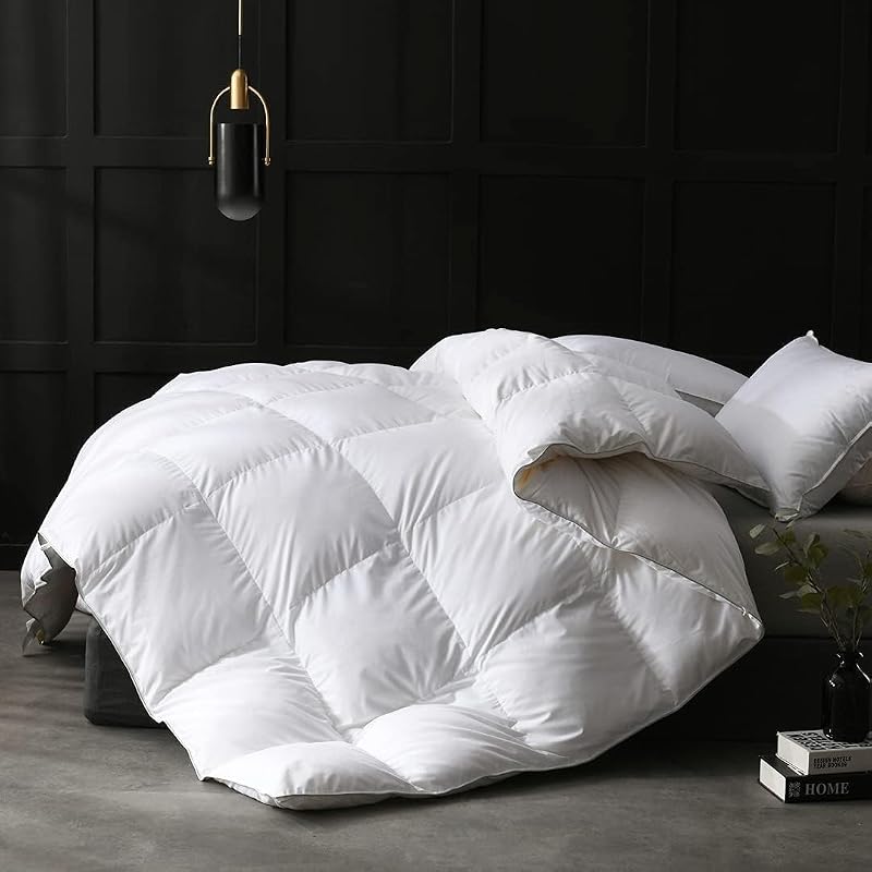 Down Feather Fibers Comforter King Size-All Season Duvet Insert | 750FP Fluffy Hotel Blanket,400TC Noiseless Fabric,8 Corner Loops,DOWNPASS Certified.Machine Washable White Bedding,106x90