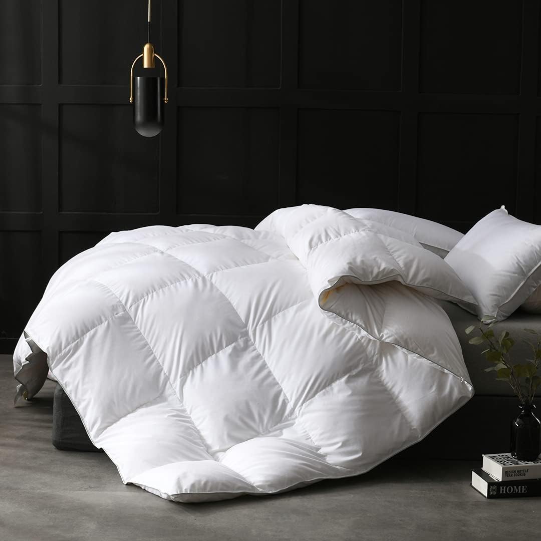 Photo 1 of APSMILE King Size Heavyweight Down Feather Fibers Comforter for Winter Weather/Sleeper - Ultra-Soft High Fill Power Hotel Collection Comforter, 65 Oz Fluffy Thicker Duvet Insert(Solid White, 106"x90")
