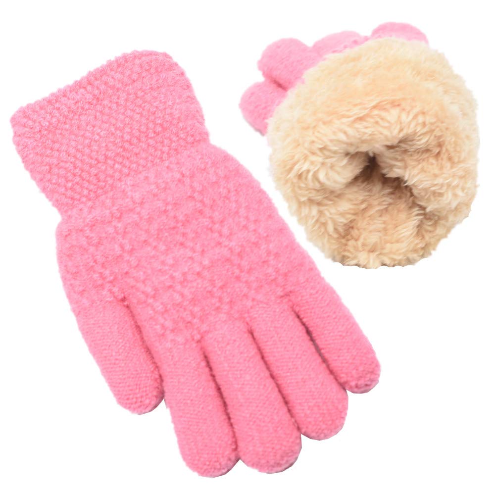 FENELY Winter Gloves for Boys Girls - Kids Warm Knit Thermal Cable Knitted Gloves Wool Fleece Lined Mittens for Cold Weather