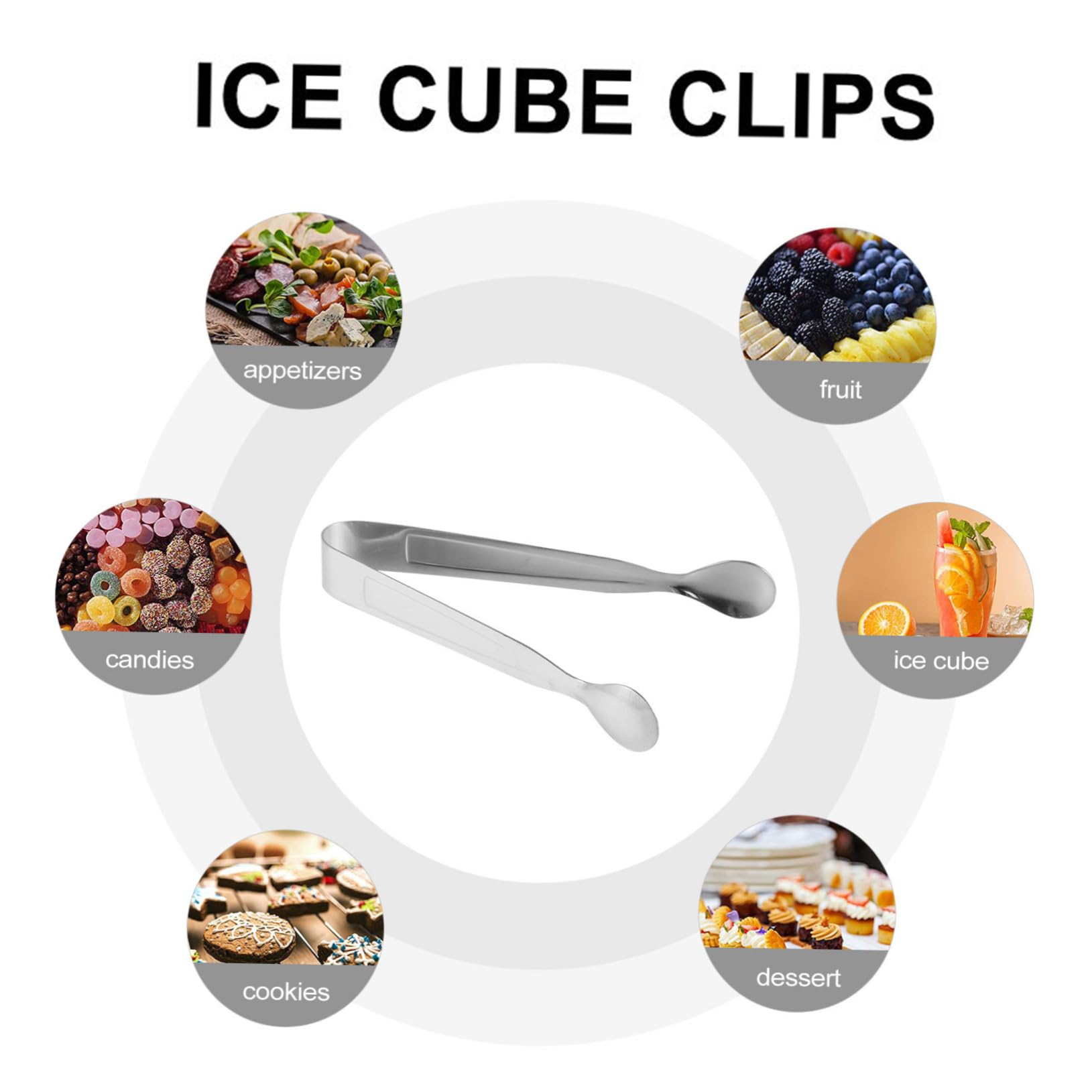 CONGARTENO 8Pcs Stainless Steel Ice Tongs Versatile Food Tongs for Sugar Cubes Appetizers and Snacks Heat Resistant for Buffets and Bbqs