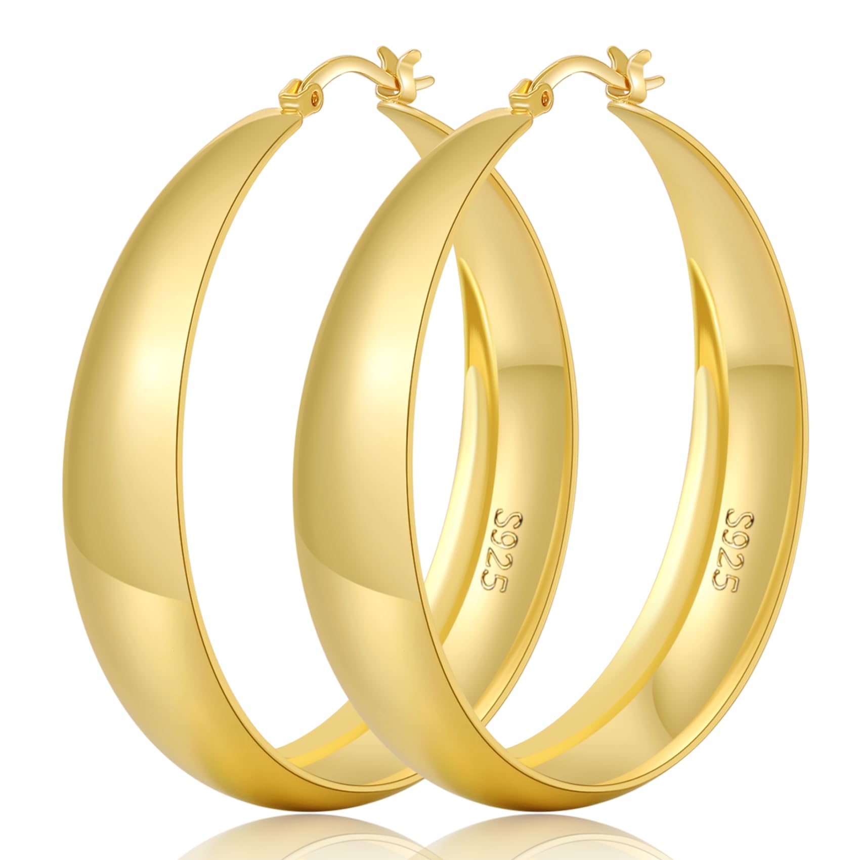 Orecchini Senteria in argento 925, orecchini a cerchio per donna, ipoallergenici, leggeri, larghi 12 mm, placcati in oro 14 carati, orecchini a cerchio grandi e spessi in oro per donna 25/30/40/50 mm
