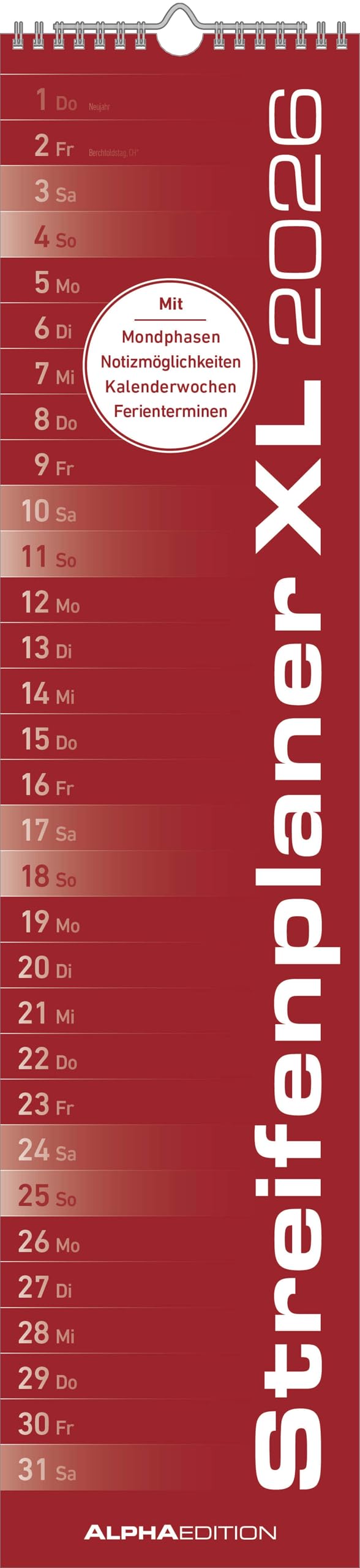 Alpha Edition Streifenplaner XL Rot 2026