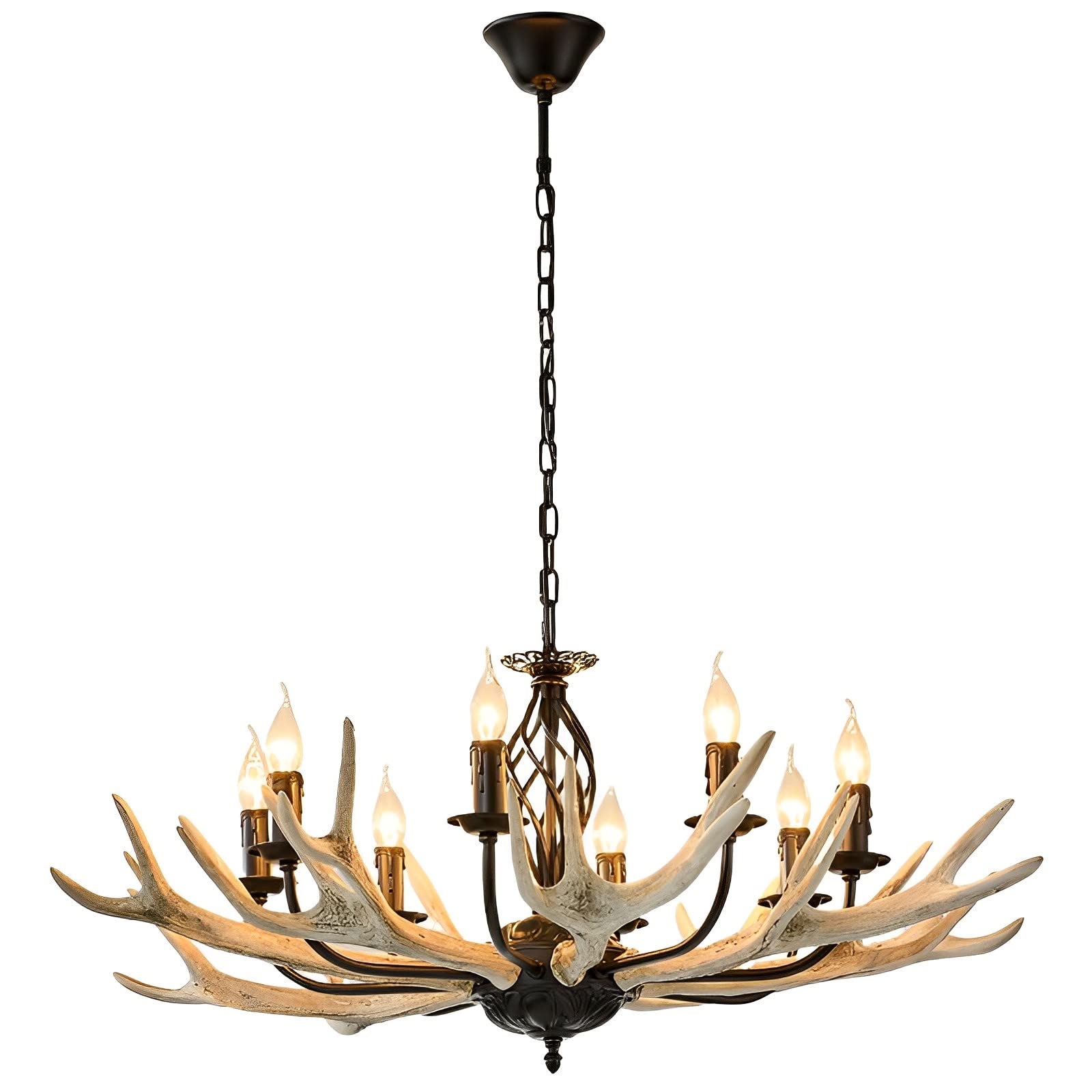 FYZDLAOR Rustic Antlers Chandelier Vintage Deer Horn Pendant Lights Farmhouse Candle Light Deco Hanging Chandelier for Living Dining Room Loft Ceiling Lighting Fixture