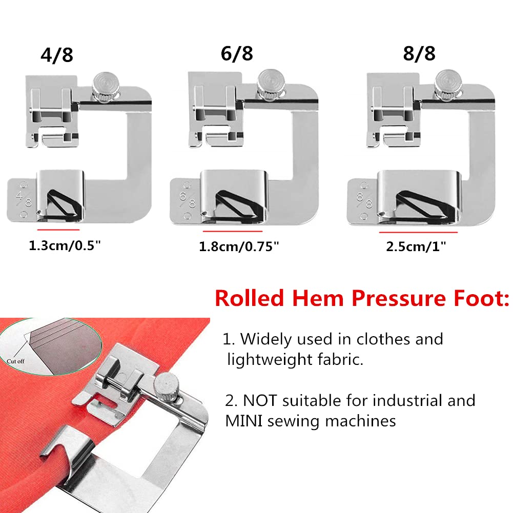 Lot De 7 Pieds Presseurs Pour Ourlet Roulé, 0,6 Cm, 9,5 Mm, 1,2 Cm, 1,5