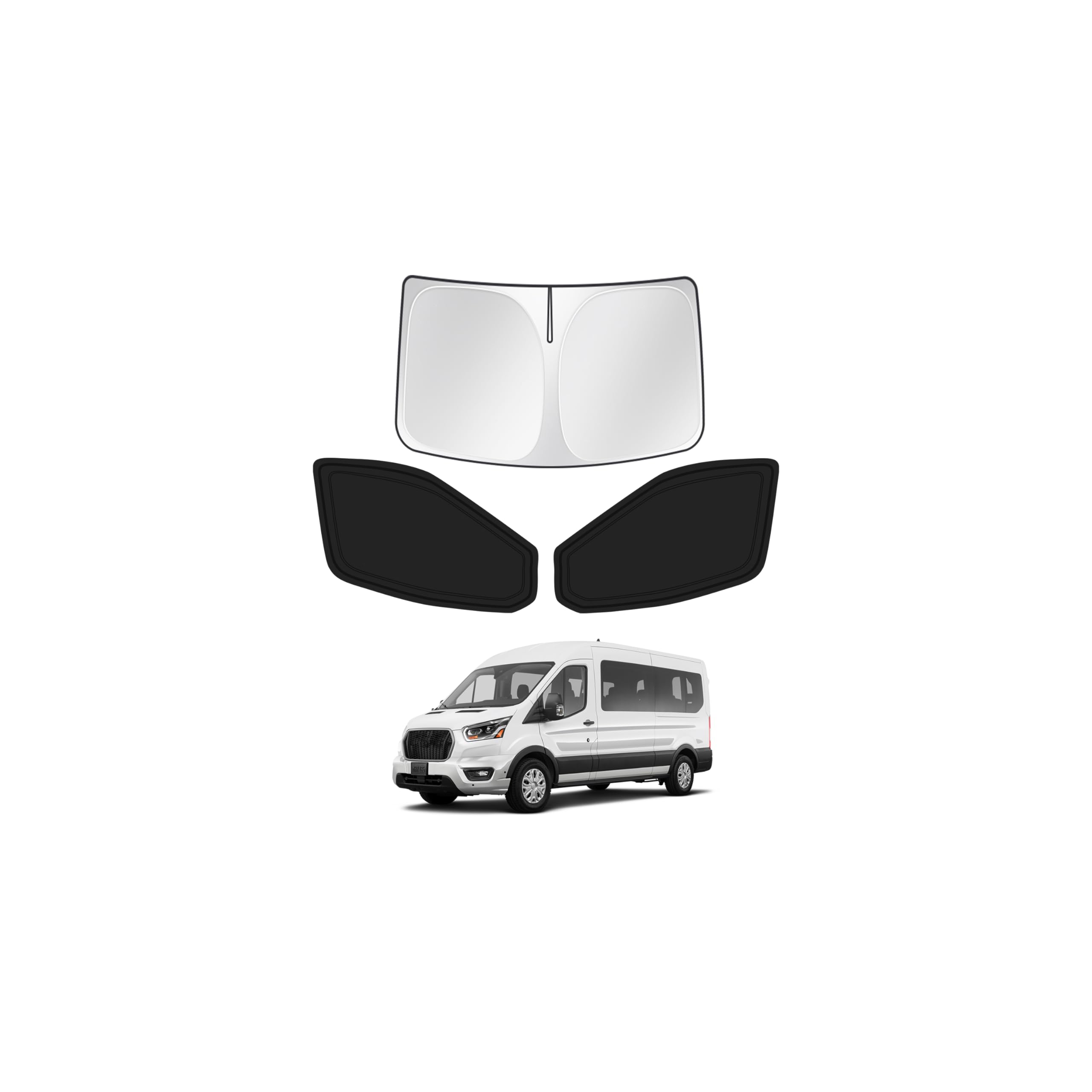 Canvcle Window Shades for 2015-2026 Ford Transit Van High and Medium Roof, Windshield Sun Shade Side Window Covers Sunshade Sun Shield Privacy Protection for Camping Keep Car Cool 3PCS(NOT Low Roof)