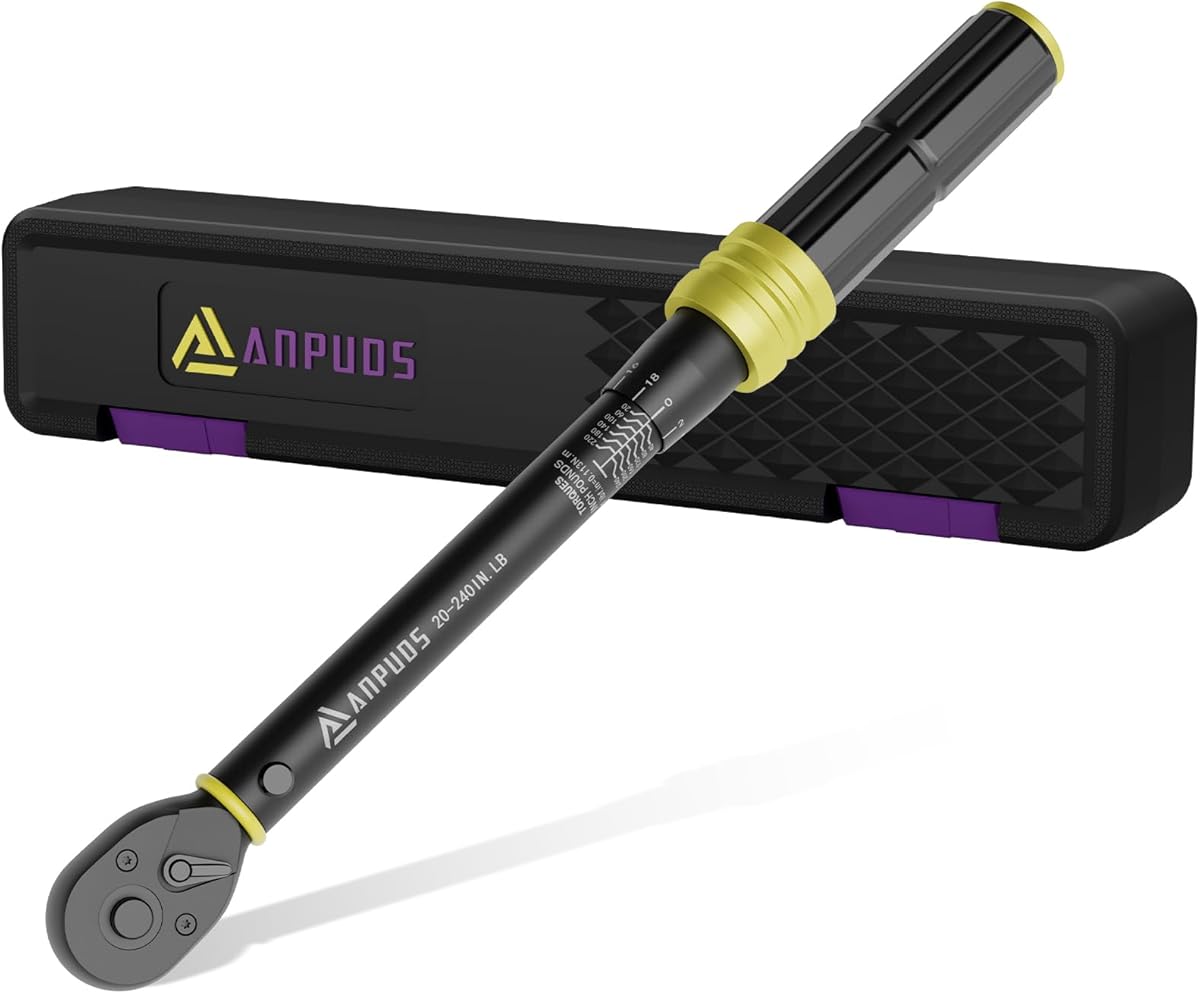 1/4 Inch Click Torque Wrench, 20-240 in.lb/2.3-27.1 Nm, Lightweight Small Bike Tool, ±3% Accuracy, 72-Tooth Dual Direction Inch Pound Torque Wrench for Carbon Fiber Bicycle, MTB Maintenance