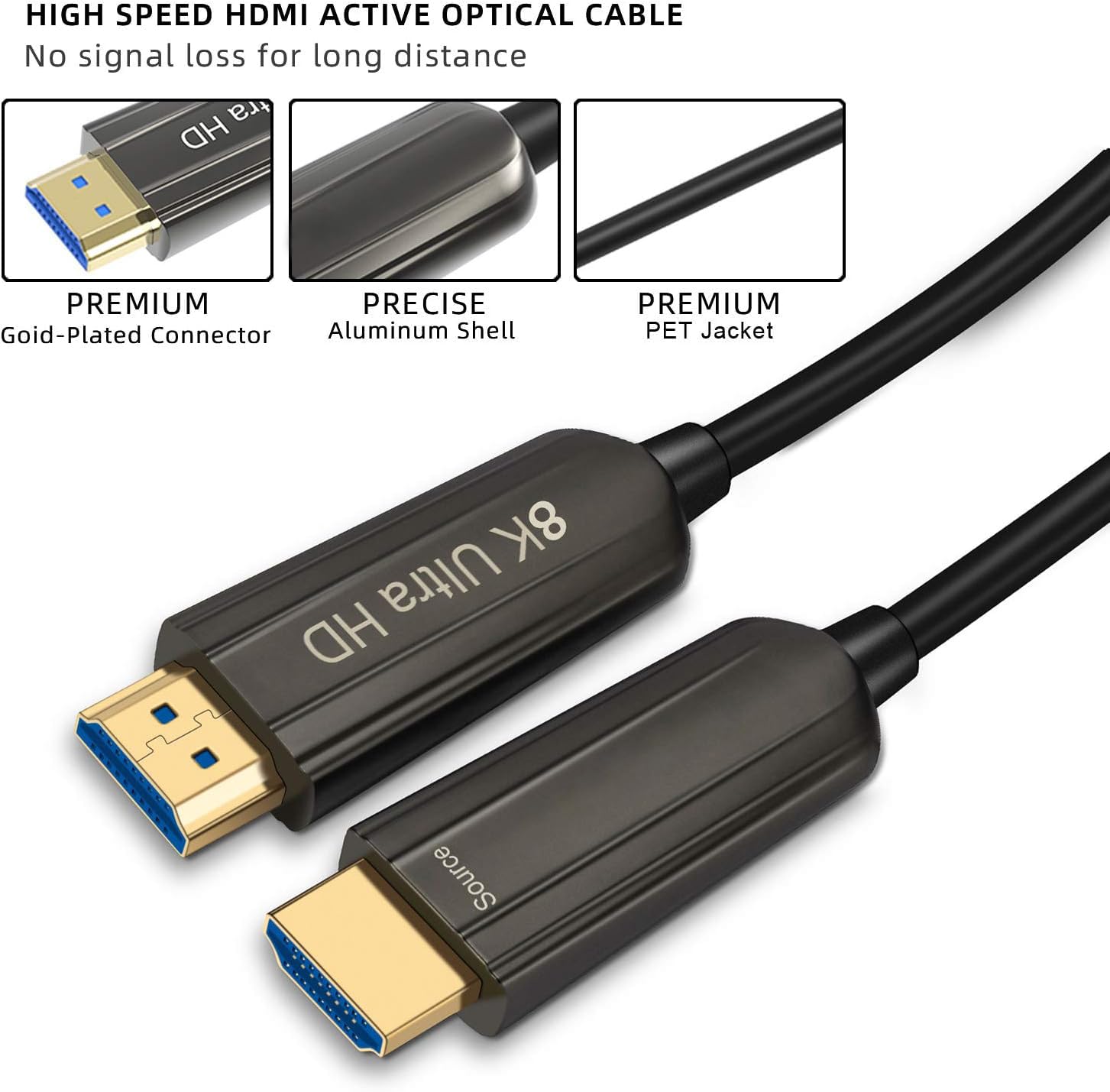Cable HDMI de fibra óptica 8K, cable HDMI 2.1 de alta velocidad compatible con 4K @60Hz Dynamic HDR 10, eARC, HDCP2.2, -65 pies