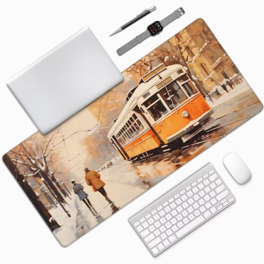 Tapis de Souris Tramway Tapis de Souris XXL 1200x600 mm, Imperméable Tapis de Souris Gamer XXL Tapis Souris Rue Mouse Pad, Base Atidérapante, Haute Précision et Vitesse pour Gamer, Deco Bureau -MU204