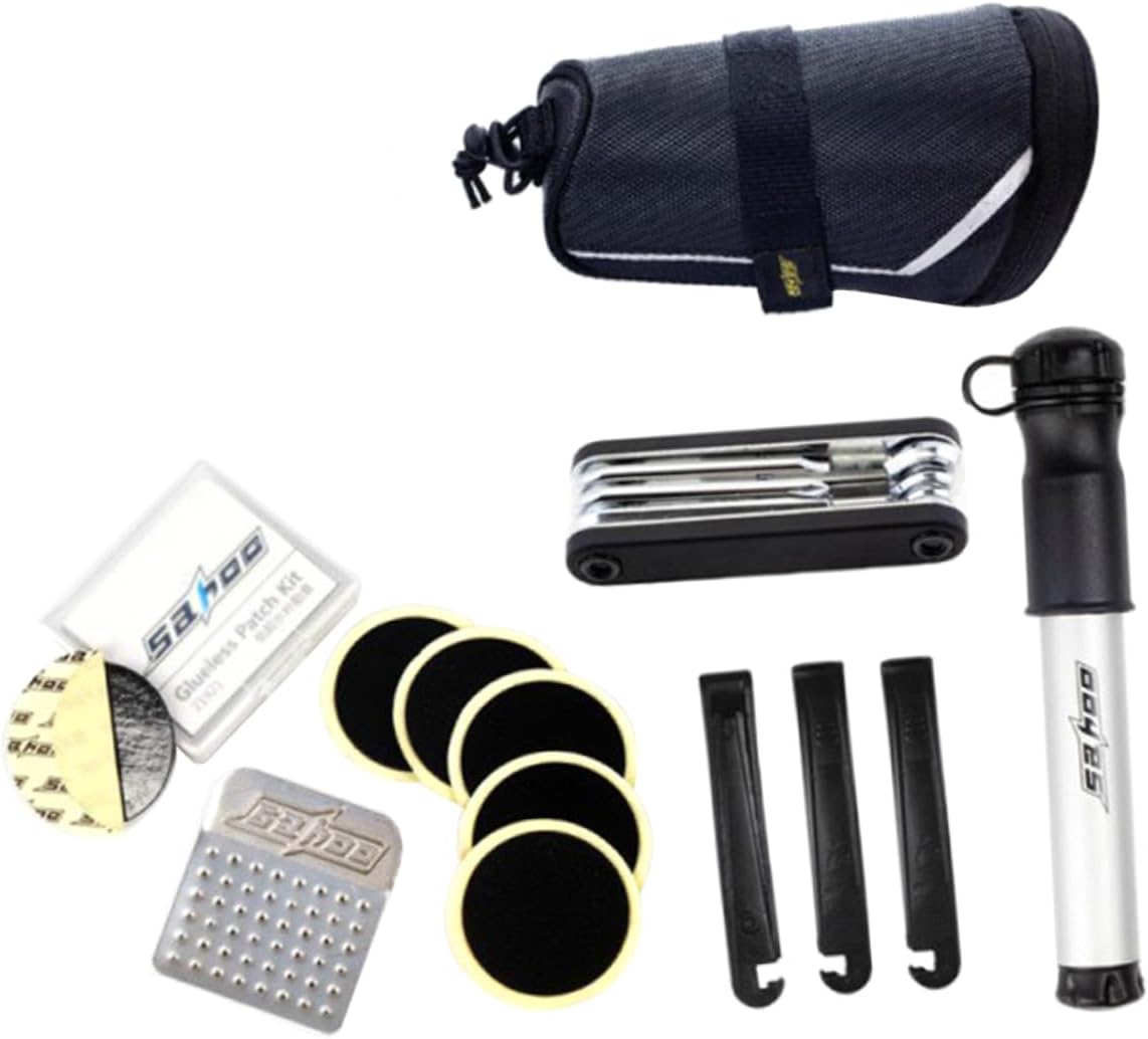 Toyvian Bike Repair Tool Kit with Saddle Bag Portable Maintenance Tools for Outdoor Camping Home Use Durable Fix Tools Tire Inflator and Chain Splitter
