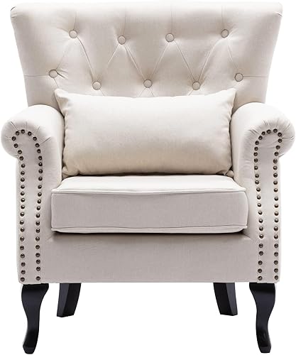 Miniatura 18 de chairus Silla de Acento Moderna de Mediados de Siglo Cómoda Silla Individual de Sofá Capitoneada Sillón con Respaldo Alado con Almohada para Club,