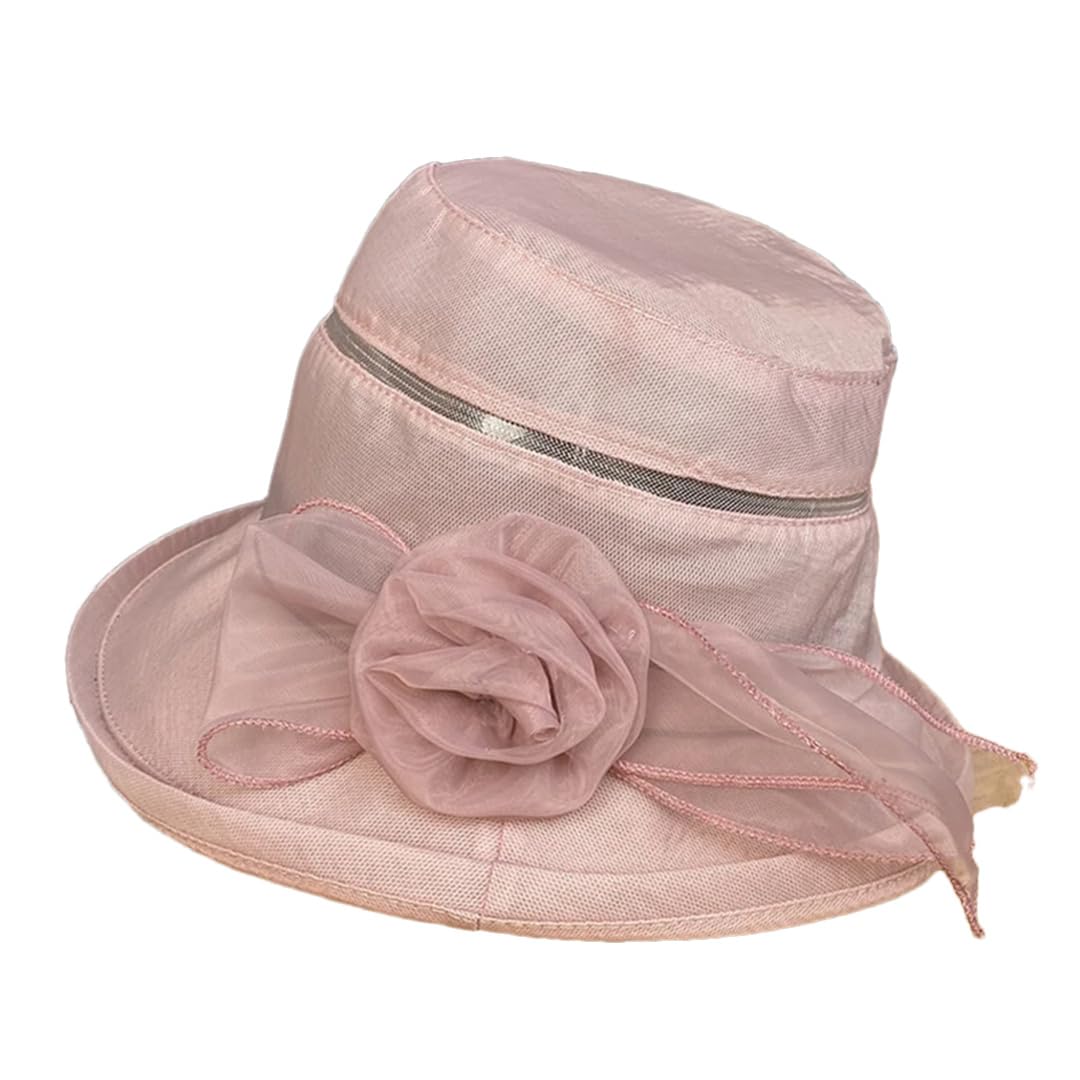 Yeuyyben Cappello da spiaggia da donna, estivo, alla moda, in organza, a tesa larga, cappello da sole, elegante cappello da chiesa per matrimoni, tè e feste