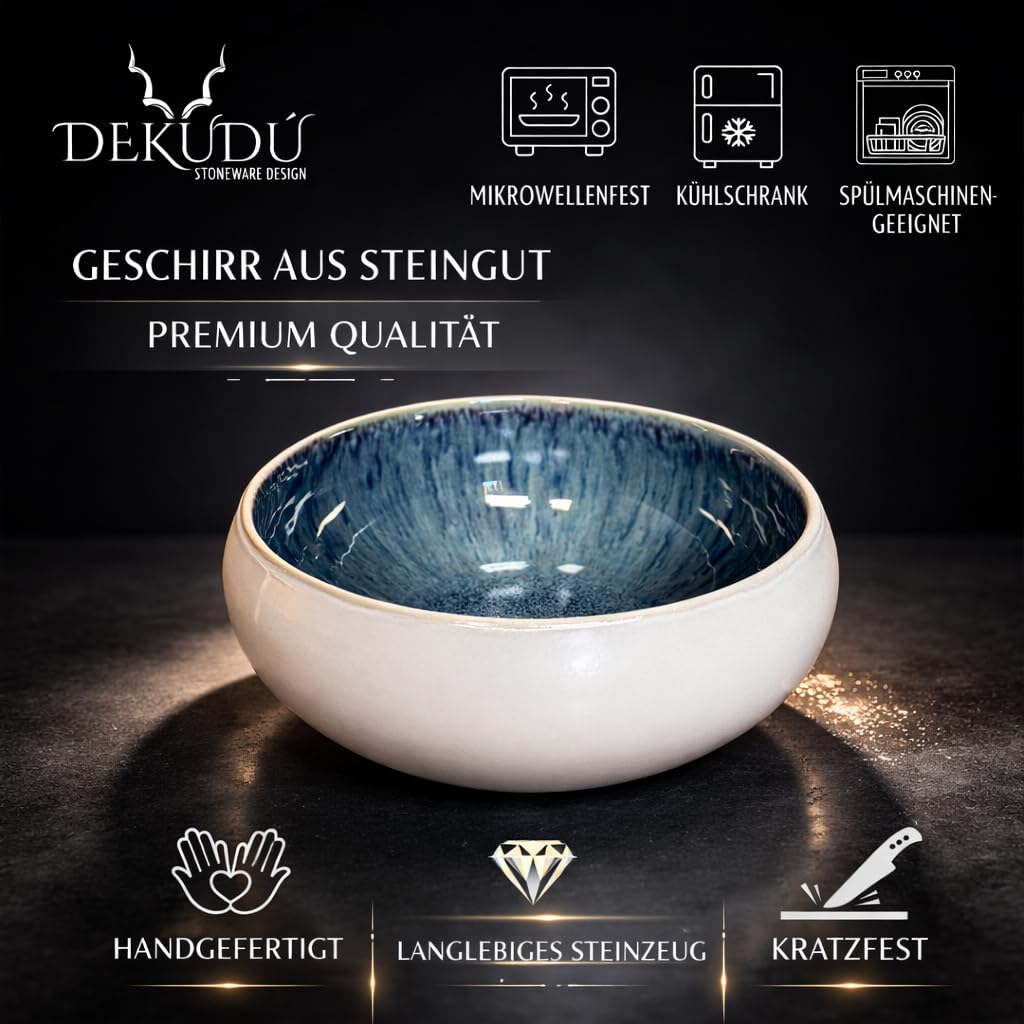 Müslischalen Suppenschalen Salatschüssel Steingut Teller set - Handgefertigt - Hochwertiges Steinzeug- 4 Stück - Ø 15,5 cm - bowl schüssel - Spülmaschinen Mikrowellen Kratzfest - Farbe Weiß