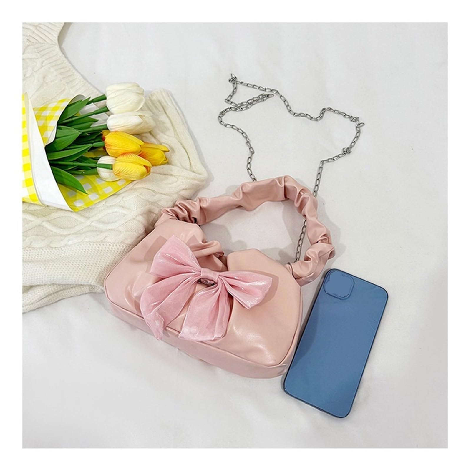 Bolsos De Embrague Florales Bolso dulce con lazo con volantes, cadena for mujer, temperamento moderno, bolso cruzado informal versátil for ir al trabajo