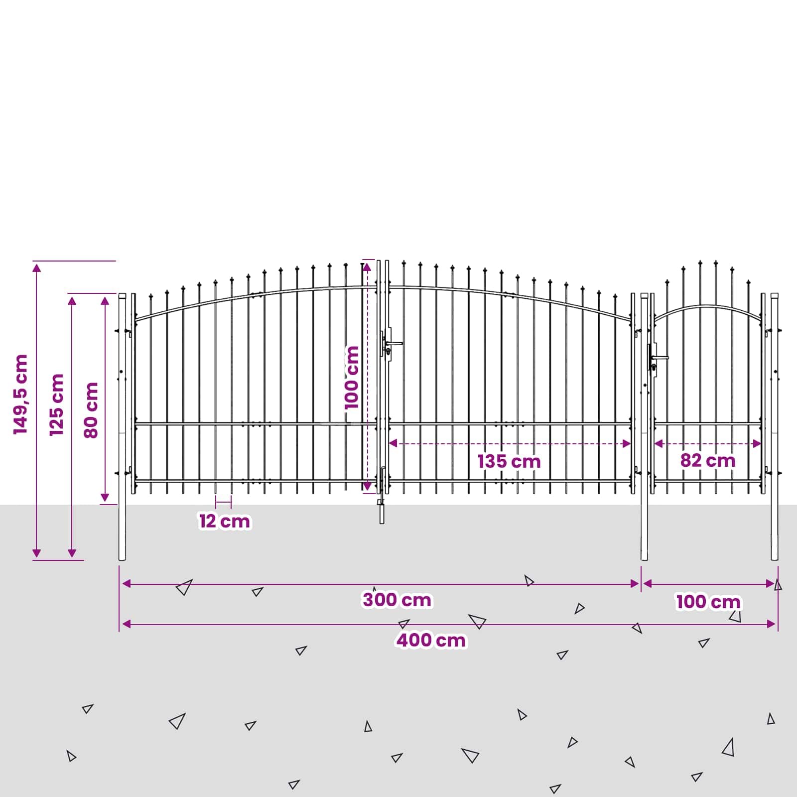 vidaXL Gartentor mit Schloss Grau 100 x 400 cm Stahl, Moderne Gartentür, rechteckiger Stahl-Eingang, wetterfestes Barriere, sicherer Zugang zur Terrasse