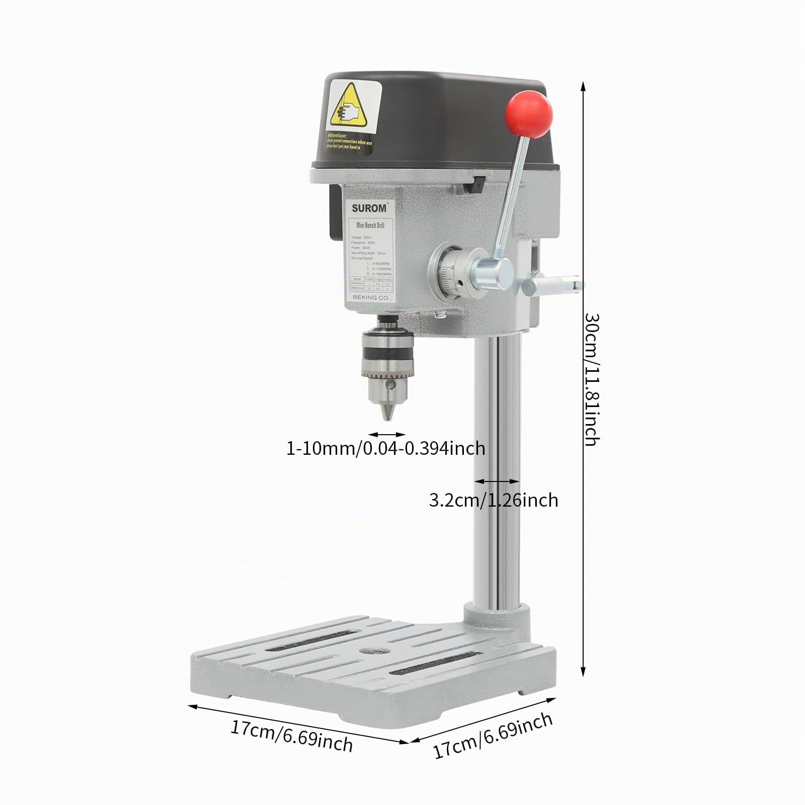 Trapano da Banco 25mm Max Trapano a Colonna Regolabile in Profondità di Perforazione 3 Livelli di Velocità (1.0-8.000 Giri/Min, 2.0-11.000 Giri/Min, 3.0-16.000 Giri/Min) Trapano a Colonna Portatile