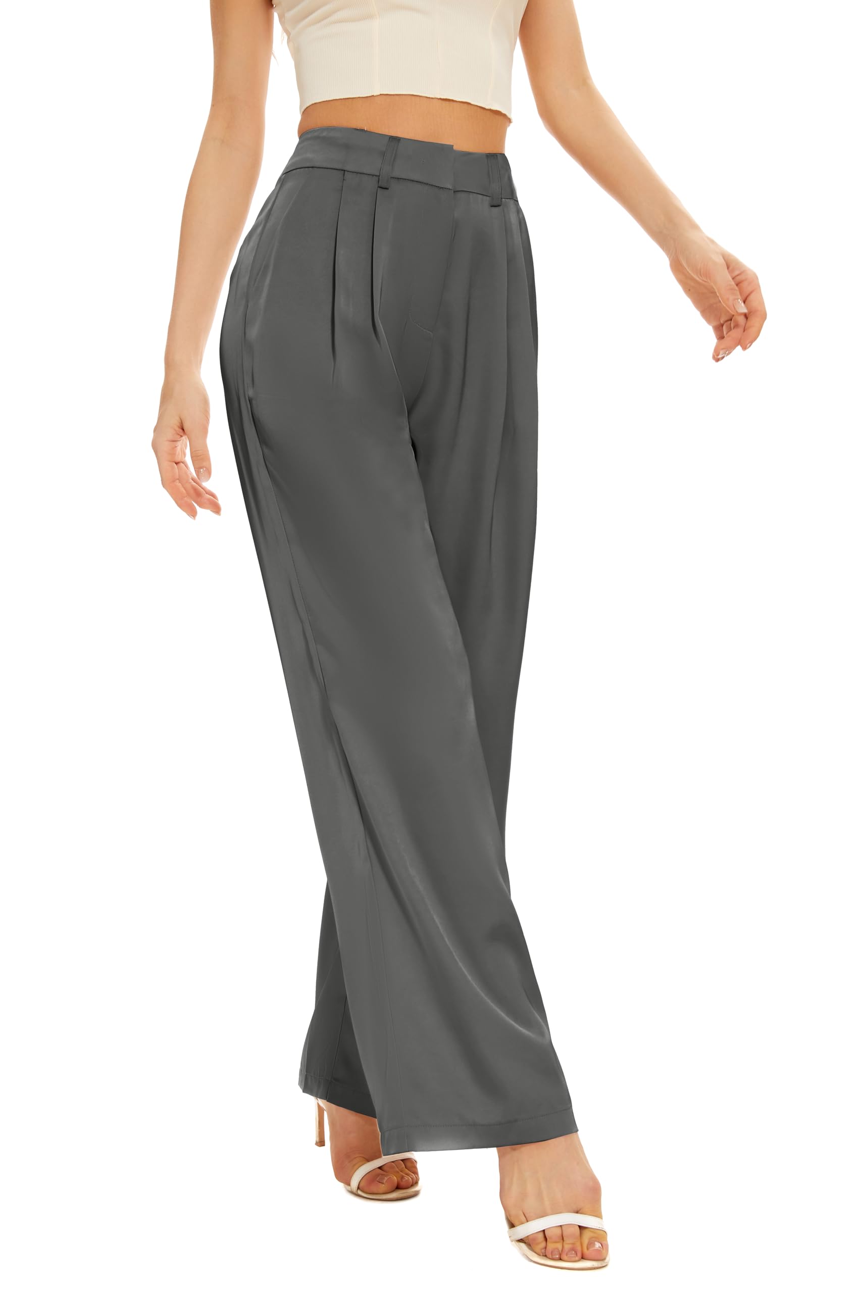 FUNYYZO Wide Leg Pants Women's High Elastic Waisted in The Back Business Work Trousers Long Straight Suit Pants — view 54
