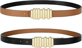 SANSTHS Skinny Reversible Belts for Women, Two-in-one Women Thin Belt for Dresses Jeans Pants with Gold Buckle
