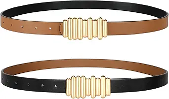 SANSTHS Skinny Reversible Belts for Women, Two-in-one Women Thin Belt for Dresses Jeans Pants with Gold Buckle