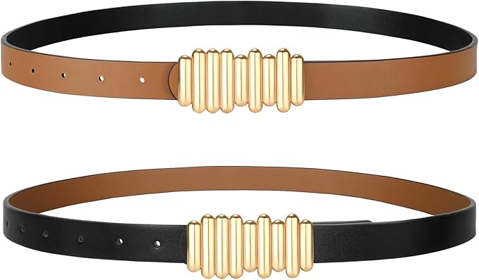 SANSTHS Skinny Reversible Belts for Women, Two-in-one Women Thin Belt for Dresses Jeans Pants with Gold Buckle