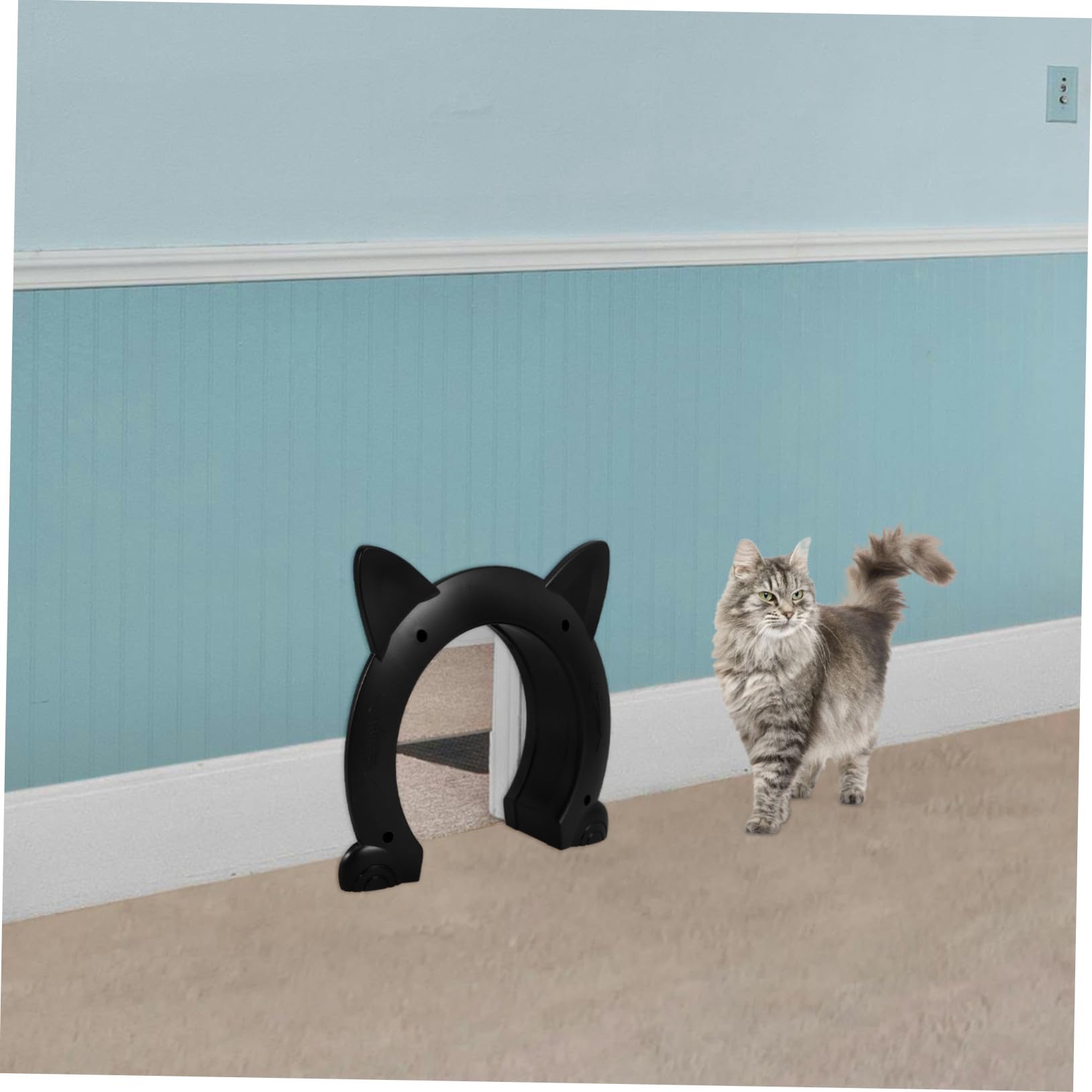Hohopeti Schwarze mittelgroße Katzentür aus Kunststoff mit Katzenmotiv Praktische Innentür für Haustiere Einfache Installation Sicherer Zugang für Katzen und kleine Hunde Vielseitig für