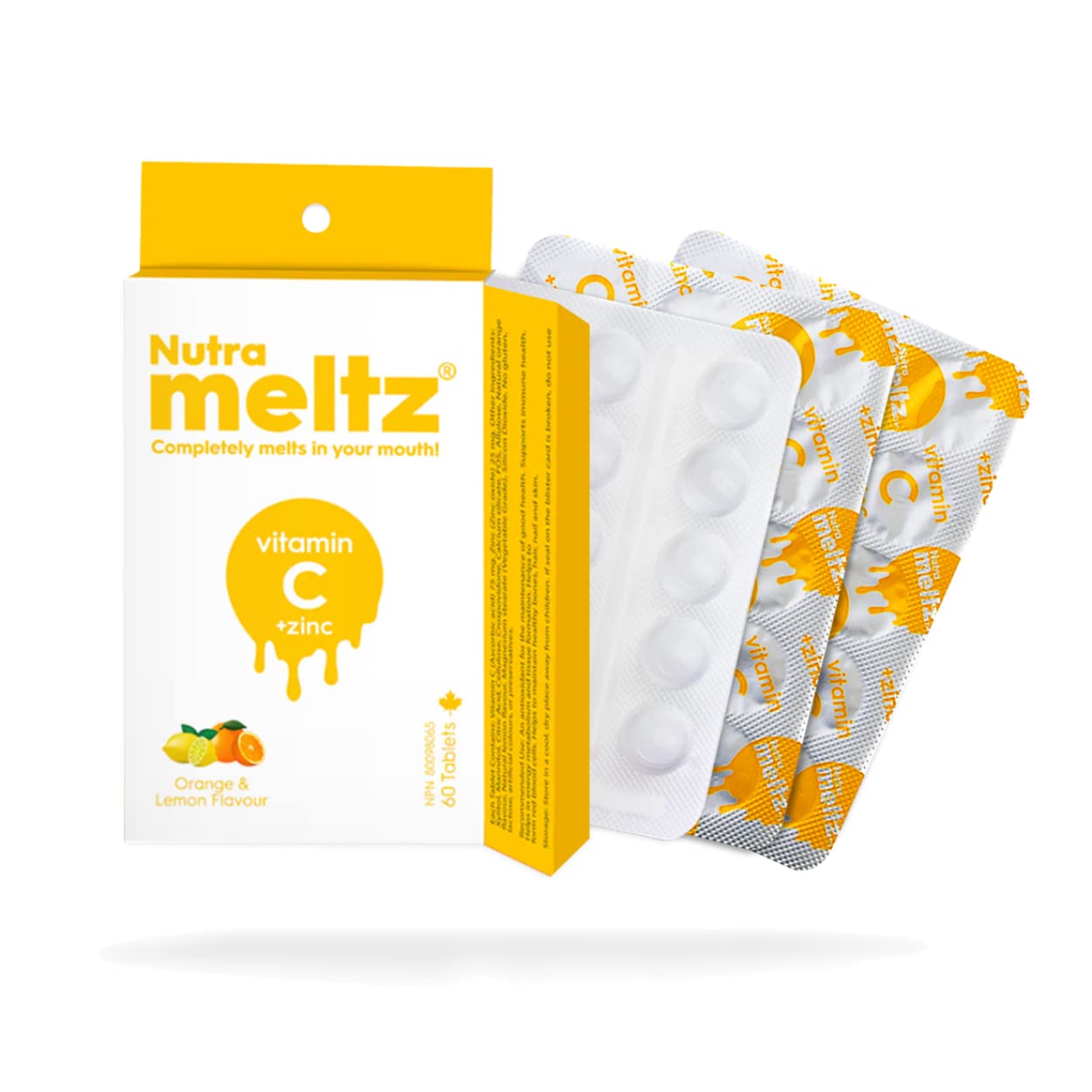 Nutra meltzVitamin C + Zinc | Boosts Immune System & Helps growth, Development and repair of All Body Tissues | 60 Melting Tablets