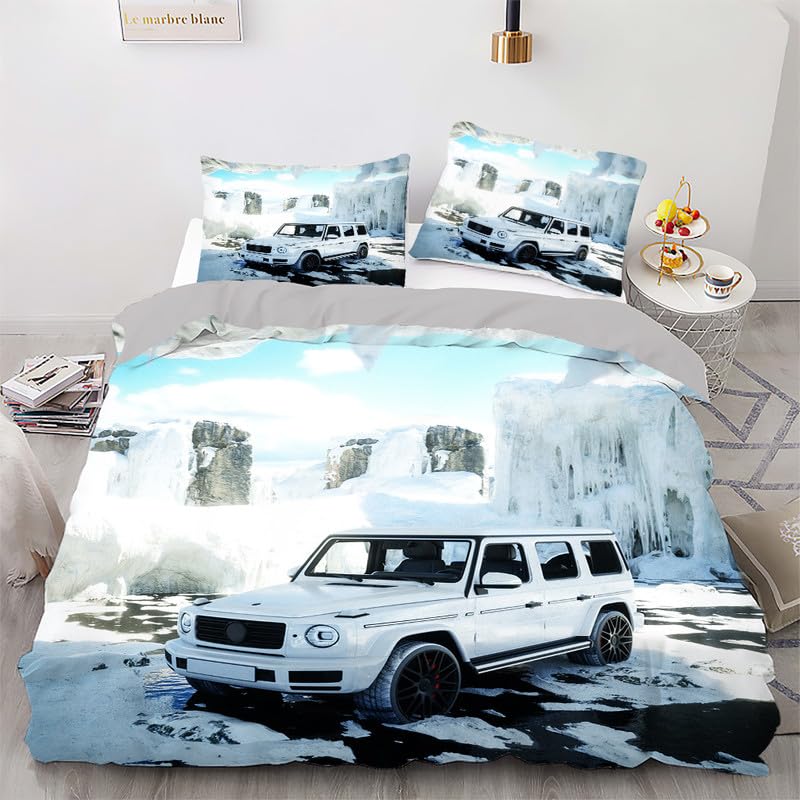 Parure de lit 90x190 enfant motif voiture sous la neige en microfibre douce avec taie 65x65