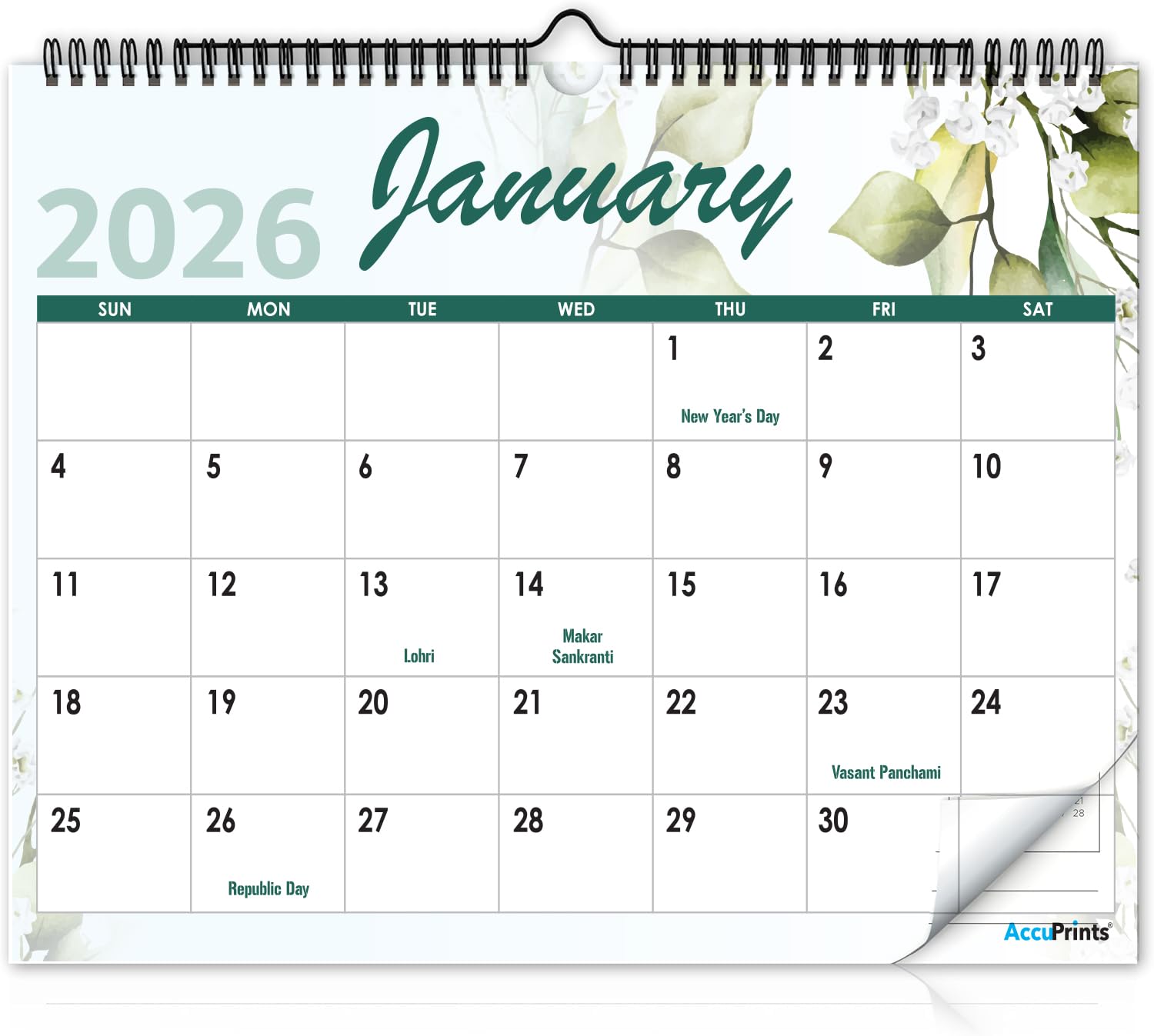 AccuPrints® Wall Calendar 2026 Planner-Size 14 x 20inch - Easy to Write (GLW)